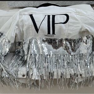Women’s White VIP Denim Fringe Jacket